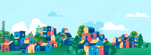Green town village skyline vector illustration