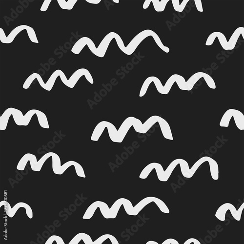 Abstract hand drawn vector seamless pattern. Black and white waves background