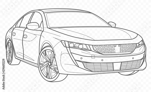 Vector car and automobile on transparent background. Hand drawn sketch american transport.