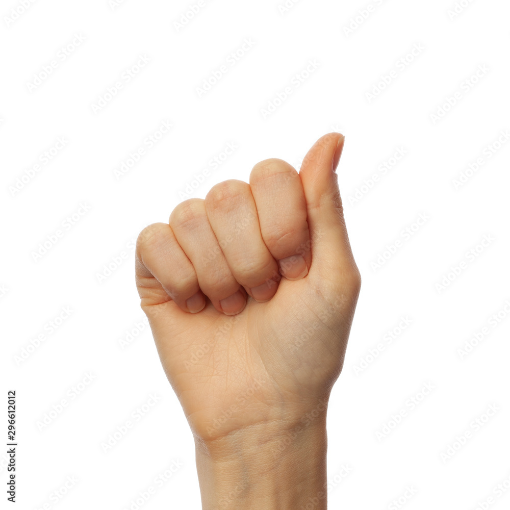 Finger spelling letter A in American Sign Language on white background Finger spelling letter A in American Sign Language on white background