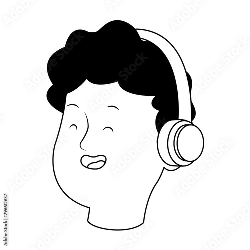 teen boy with headphones icon, flat design
