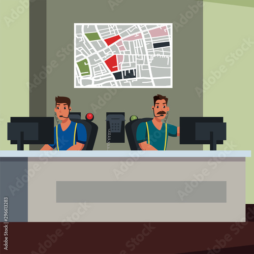 Emergency service operators flat illustration