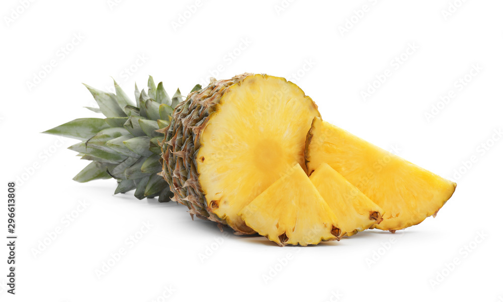 Tasty raw cut pineapple on white background Tasty raw cut pineapple on white background