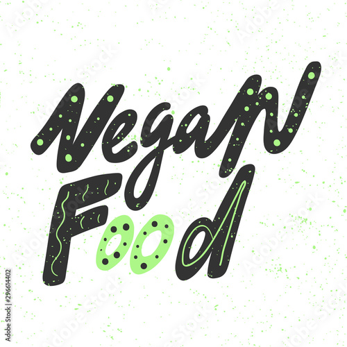 Vegan food. Green eco bio sticker for social media content. Vector hand drawn illustration design. 