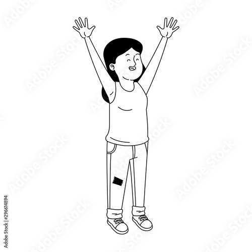 excited teen girl standing icon, flat design