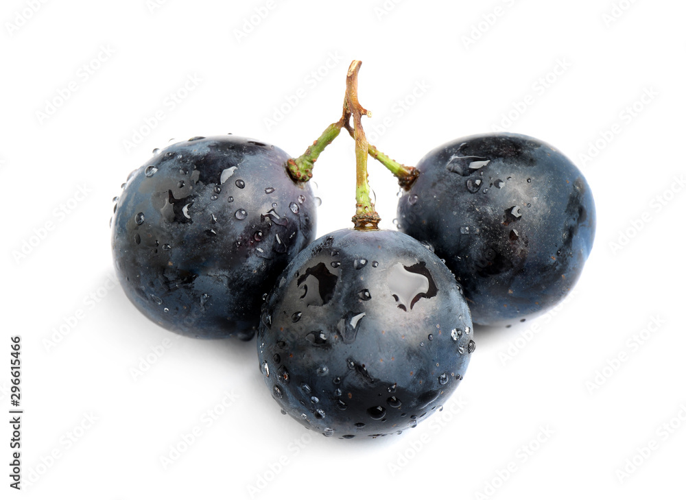 Fresh ripe juicy black grapes isolated on white Fresh ripe juicy black grapes isolated on white