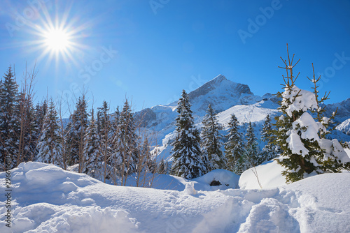 winter landscape in the bavarian alps, view to Alpspitze mountain