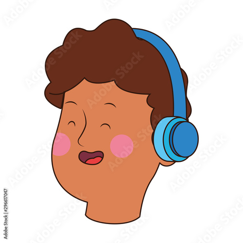 teen boy with headphones icon, flat design