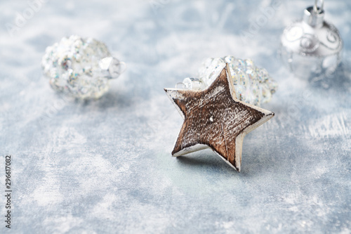 Wooden Christmas star on rustic background. Close up. Copy space.  © Eugeniusz Dudziński