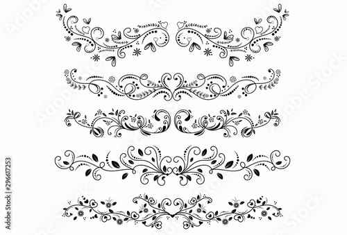 Wreath ornaments with leaves vectors.  Set Collection of Vintage Ornament Elements, Hand drawn vector dividers. Doodle design elements. Decorative swirls dividers.