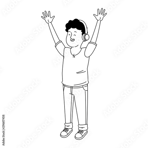 cartoon teenager with headphones, flat design