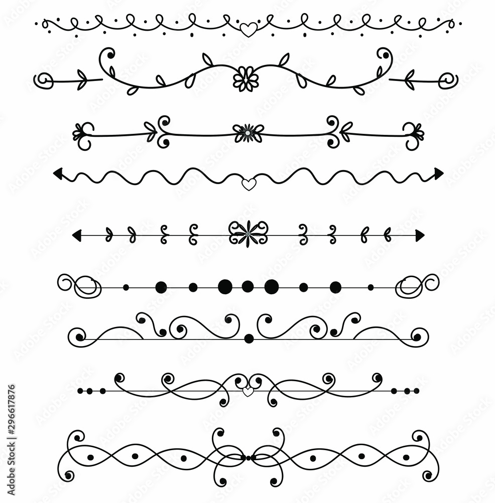 Ornaments vintage with flowers Vector. Collection of hand drawn borders in sketches style. Borders and Dividers vector. Floral and abstract dividers. Illustrations ornaments