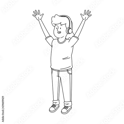 cartoon happy teenager boy with headphones