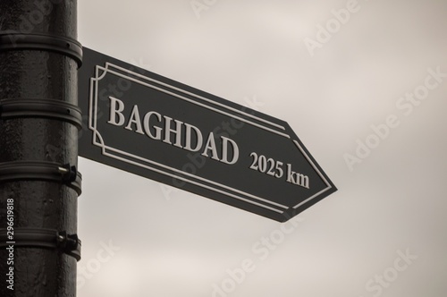 Baghdad, Iraq, Middle East. Pointer cities on the post
