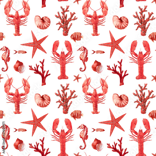 Watercolor sea life vector pattern