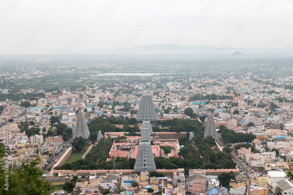 Overall view of the Annamalaiyar temple from the Arunchalahill sacred mountain hiking on a summer day, Tiruvannamalai, Tamil Nadu, India 2019 Overall view of the Annamalaiyar temple from the Arunchalahill sacred mountain hiking on a summer day, Tiruvannamalai, Tamil Nadu, India 2019