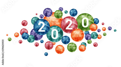  Polygonal colored circles. Universal background for projects. 2020 New Year background.