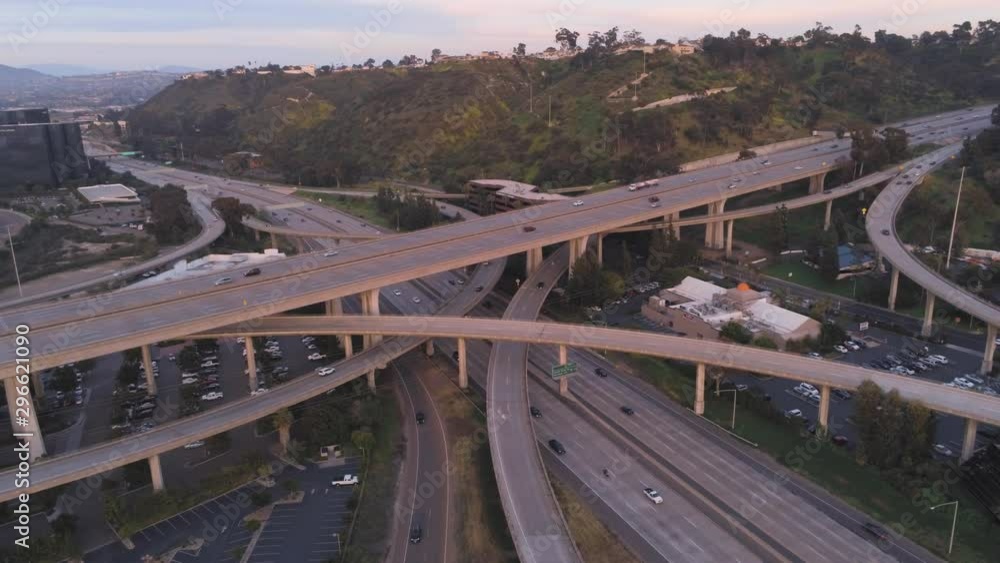 Road junction between two highways. Top view. Aerial, drone shot Road junction between two highways. Top view. Aerial, drone shot
