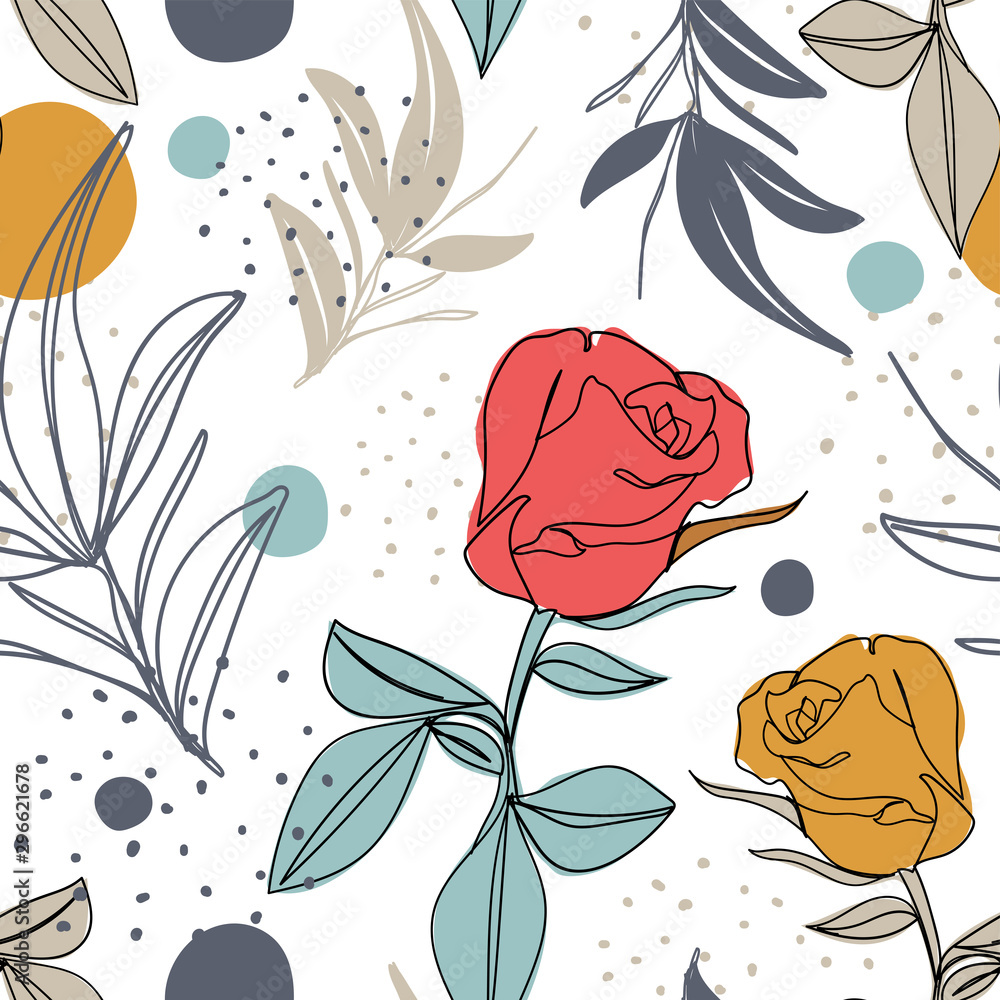 Modern one line floral seamless pattern for print, fabric, wallpaper. Aesthetic  background. Hand drawn floral background. Stock Vector | Adobe Stock