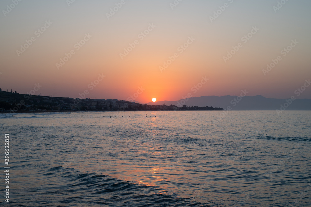 Beautiful sunset over the coast of Chania, Crete, Greece
