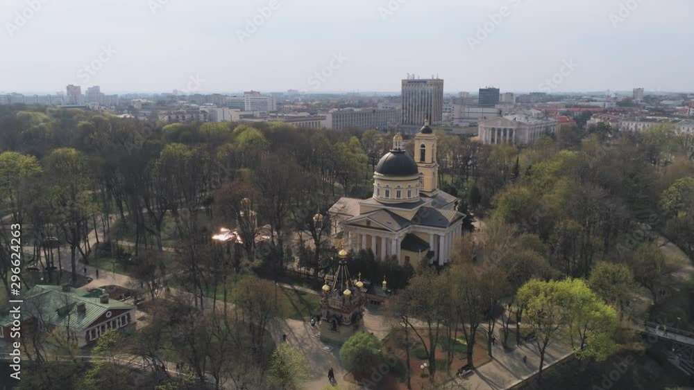 Gomel, Belarus, 2019. Aerial view on Cathedral of saint Peter and Paul. Drone footage Gomel, Belarus, 2019. Aerial view on Cathedral of saint Peter and Paul. Drone footage