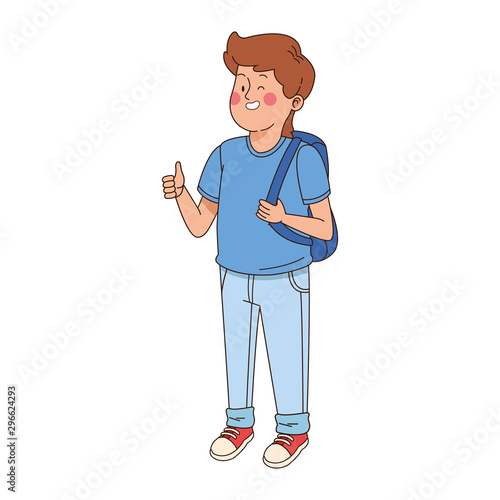 teen boy with backpack icon, flat design
