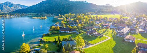 Bad Wiessee. Tegernsee lake in Bavaria. Germany. Aerial Panorama. Beautiful and famous Spot