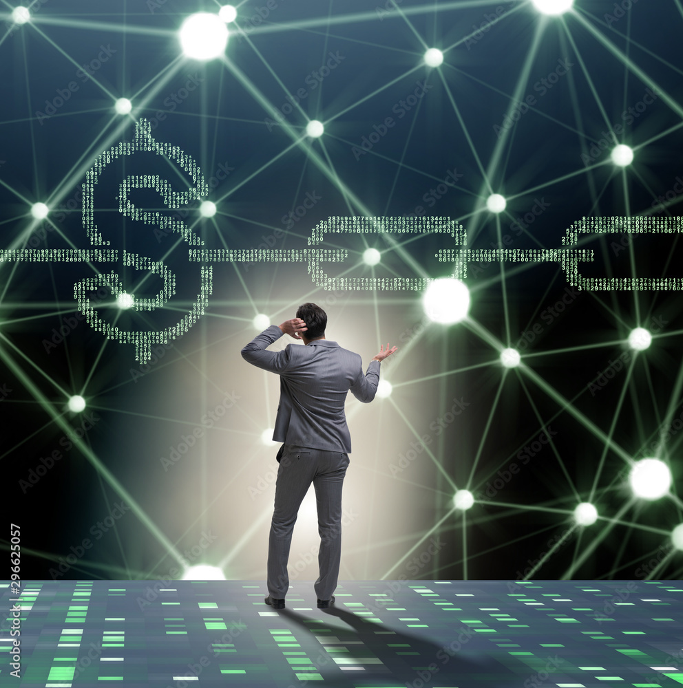 Businessman in blockchain cryptocurrency concept Businessman in blockchain cryptocurrency concept