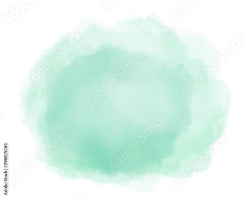 Abstract mint green watercolor splash on white background