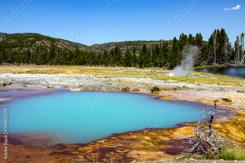 Blue hot springs in Yellowstone National Park