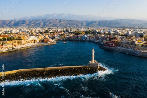 Bird's eye view of the Old Venetian Harbour, chania, greece 
