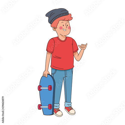 cool teen boy with skateboard