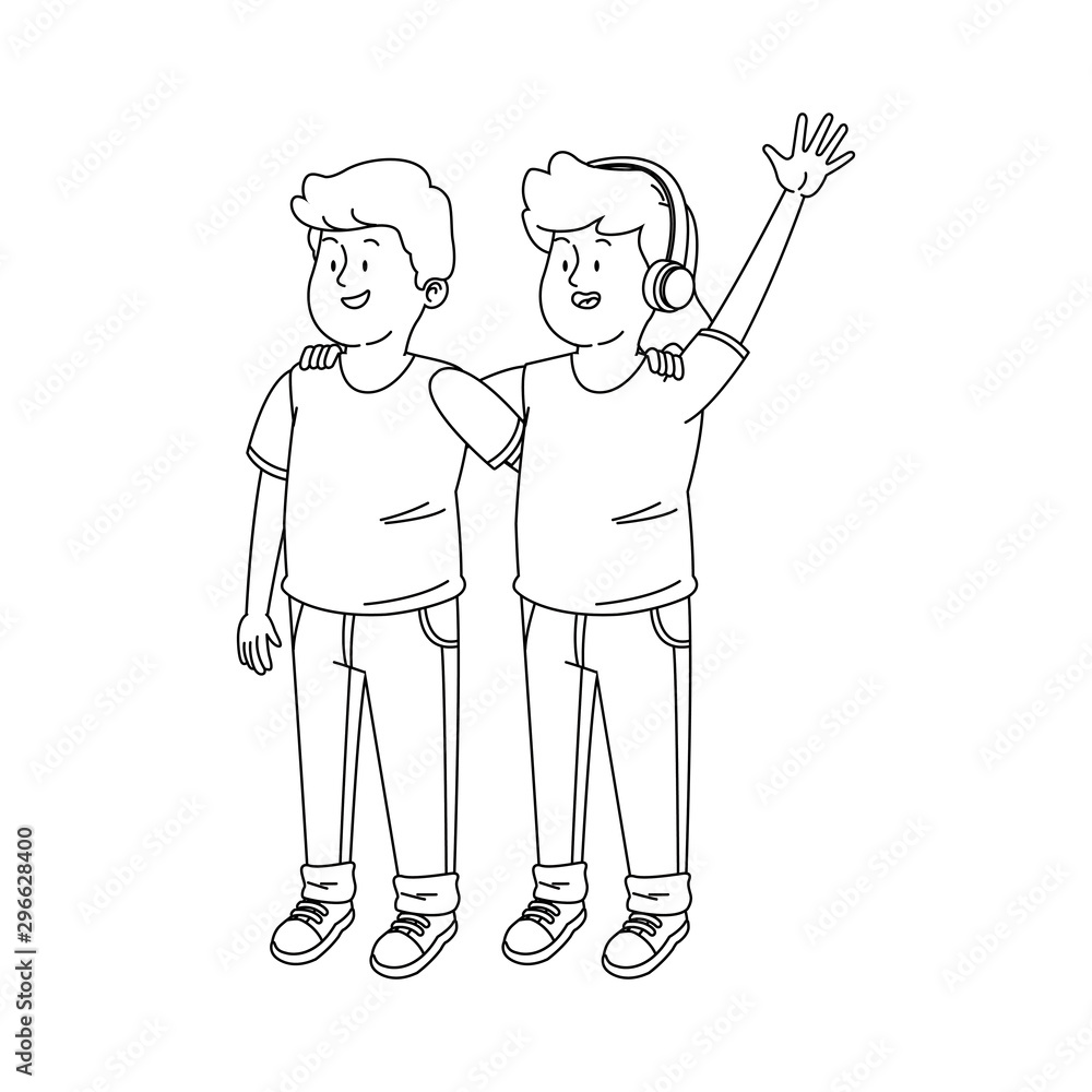 happy teenager friends waving, flat design happy teenager friends waving, flat design