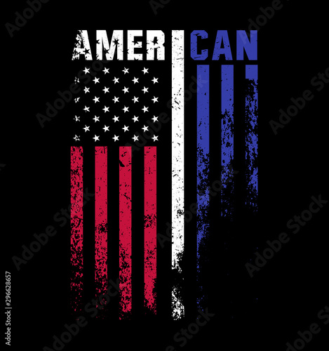 American Flag CAN Highlighted with Blue Words and Stripe Representing Military Navy Police Armed Forces on Grunge Distress Background
