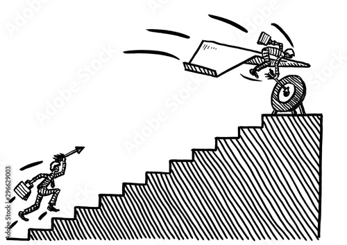 Drawn Man On Airplane Hitting Target Before Rival