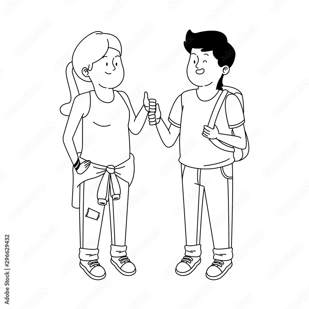 cartoon teenager man and woman standing