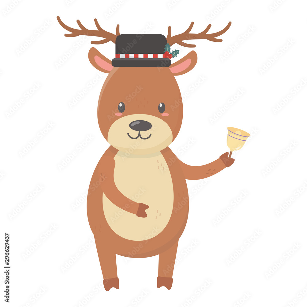 reindeer with hat and bell celebration merry christmas