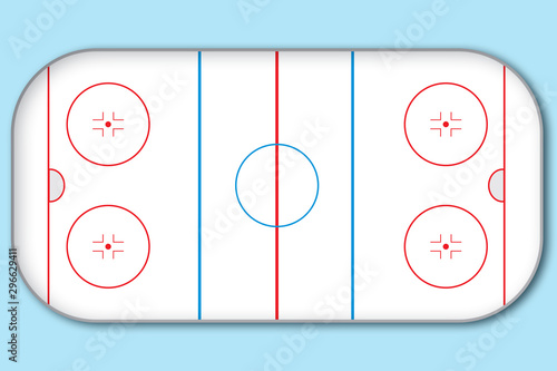 Ilustracyjny widok tafli lodowej do gry w hokej. Widok z góry.