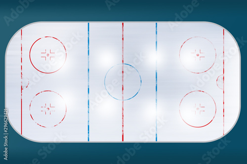 Ilustracyjny widok tafli lodowej do gry w hokej. Widok z góry.