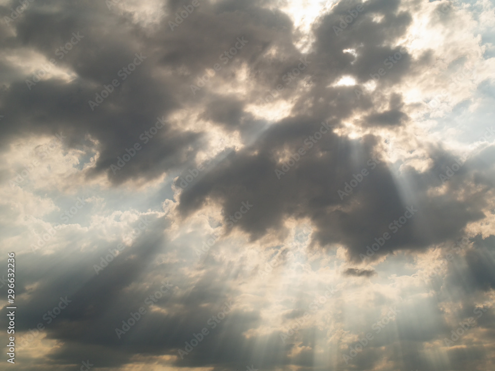 Dramatic sky with rays of light.