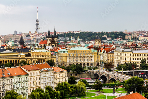 Photography View from the height of the roof and Zizkov TV tower in Prague.