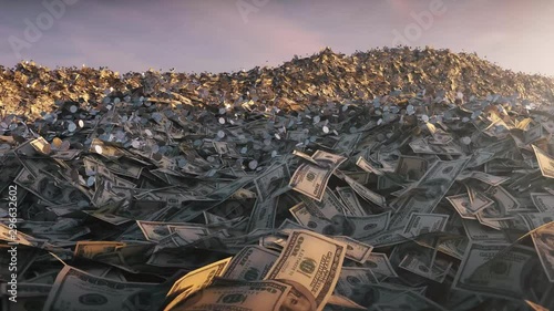 Ocean wave of money covers the camera, money wave