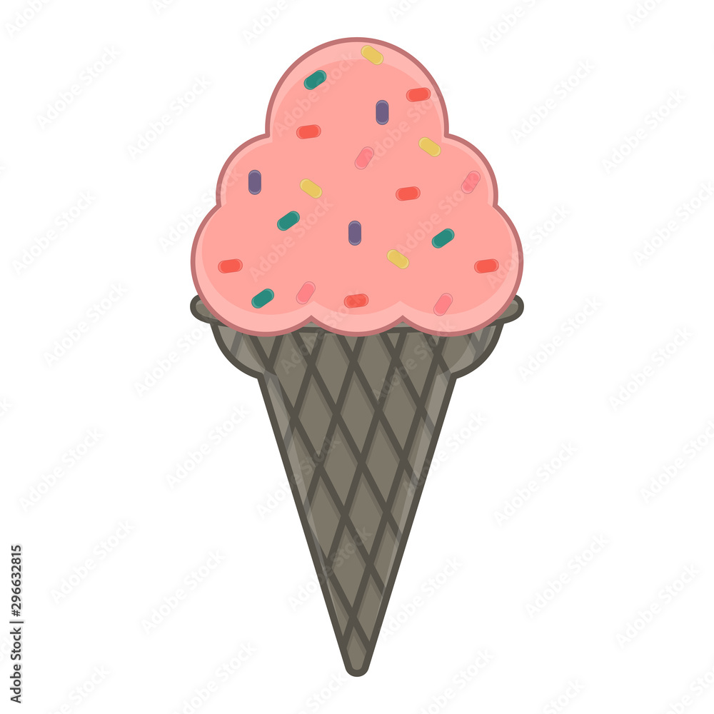 Strawberry ice cream cone with candy chips - Vector illustration Strawberry ice cream cone with candy chips - Vector illustration