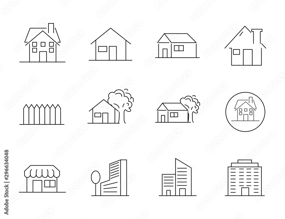 set icon of house, included the icon as home, house, palace, apartment, resort, store and more.