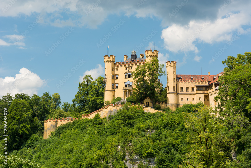 Postcard view of spectacular Romanesque Revival fairytale castle.