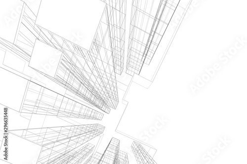 Architecture building 3d. Concept sketch. Vector backdrop