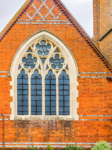 St Johns Red Brick Church Window Windlesham, Surrey, England.