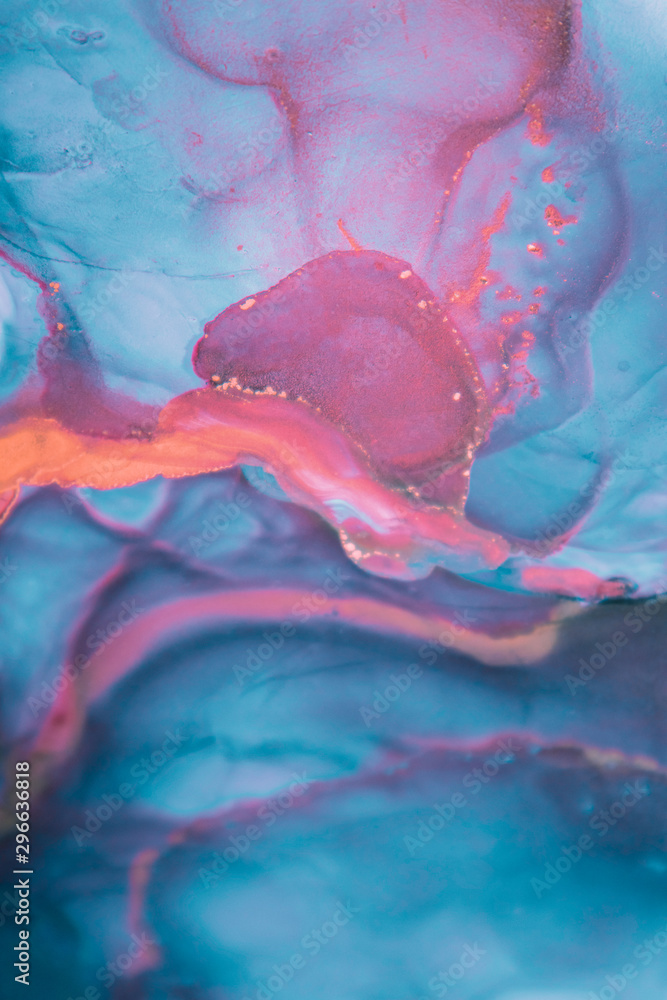 Fototapeta premium Part of original alcohol ink painting. Modern art. Abstract colorful background, wallpaper. Marble texture. Fluid Art for modern banners, ethereal graphic design.