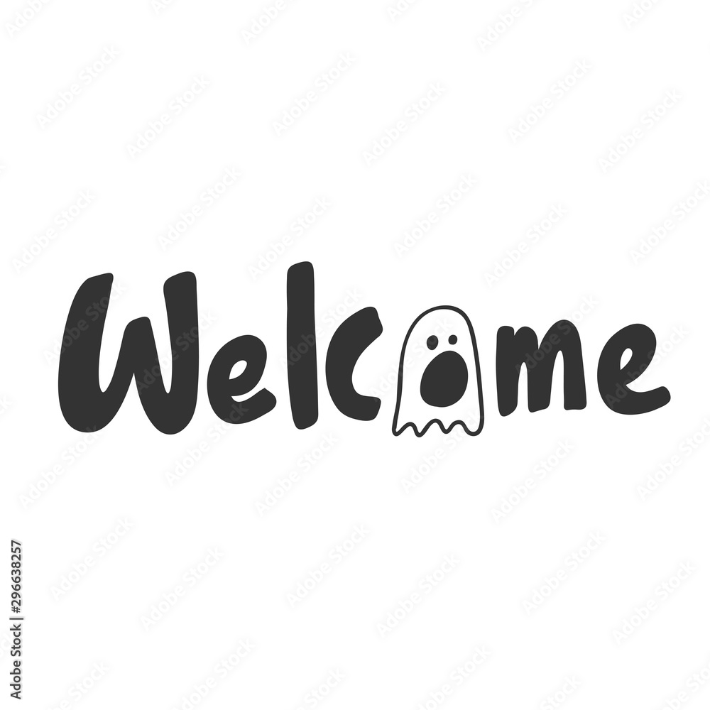 Welcome. Halloween Sticker for social media content. Vector hand drawn illustration design.