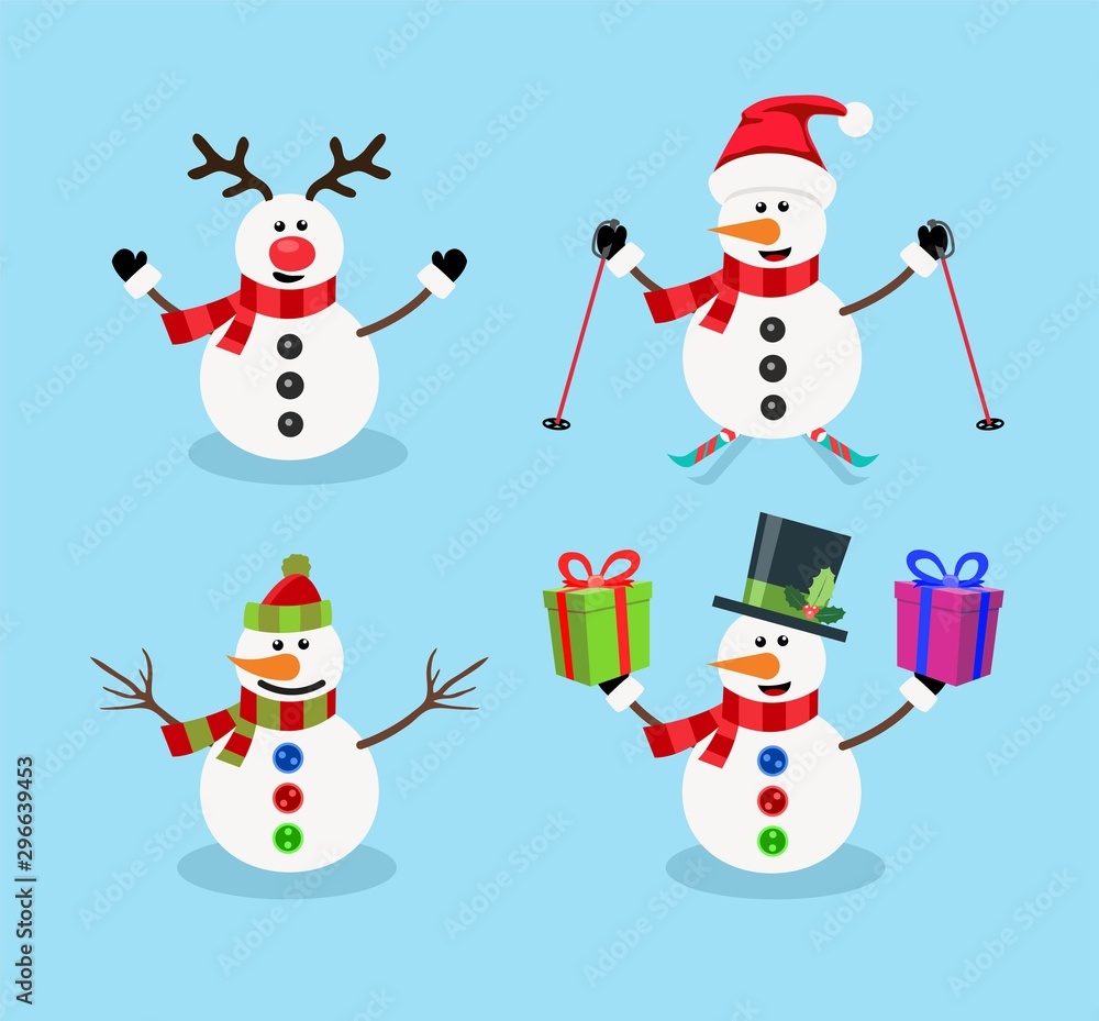 vector set of snowman christmas cartoon characters